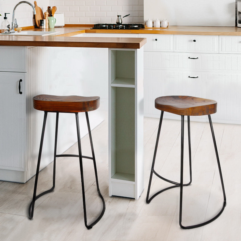 Set of 2 Backless Elm Wood Bar Stools 75cm - Black - image10