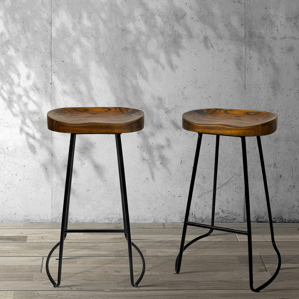 Set of 2 Backless Elm Wood Bar Stools 75cm - Black - image7