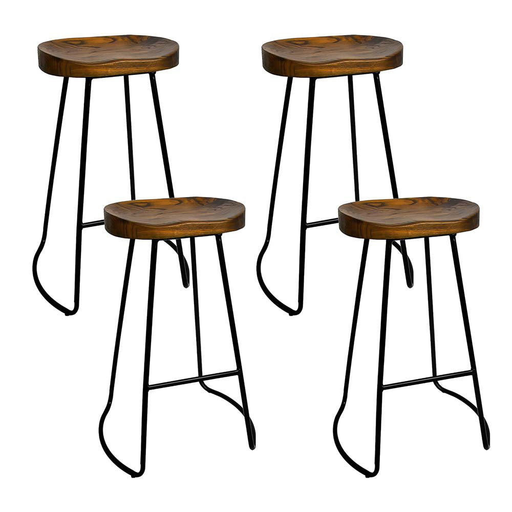 Set of 4 Elm Wood Backless Bar Stools 75cm - Black - image1