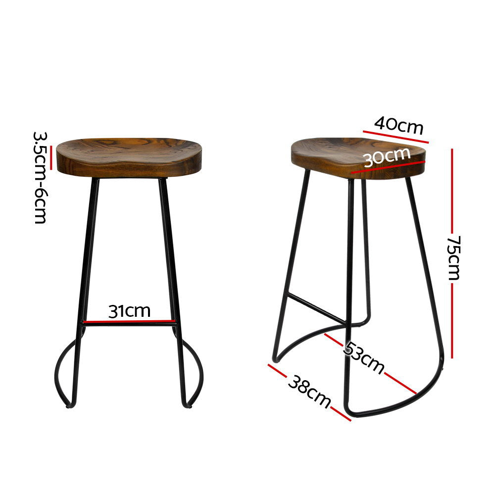 Set of 4 Elm Wood Backless Bar Stools 75cm - Black - image2