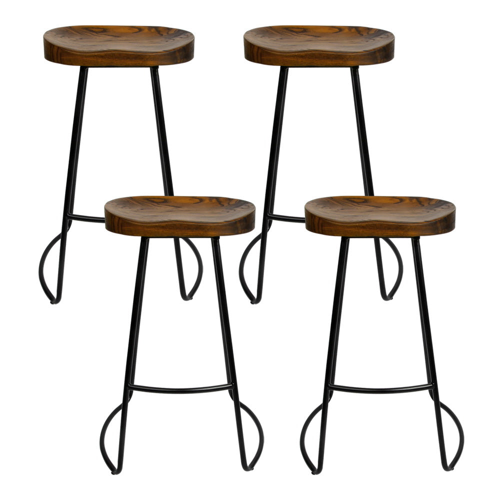 Set of 4 Elm Wood Backless Bar Stools 75cm - Black - image3