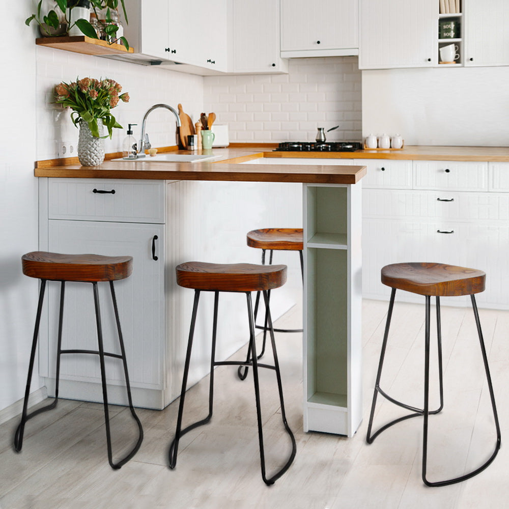 Set of 4 Elm Wood Backless Bar Stools 75cm - Black - image9