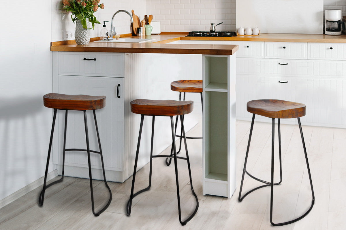 Set of 4 Elm Wood Backless Bar Stools 75cm - Black - image10