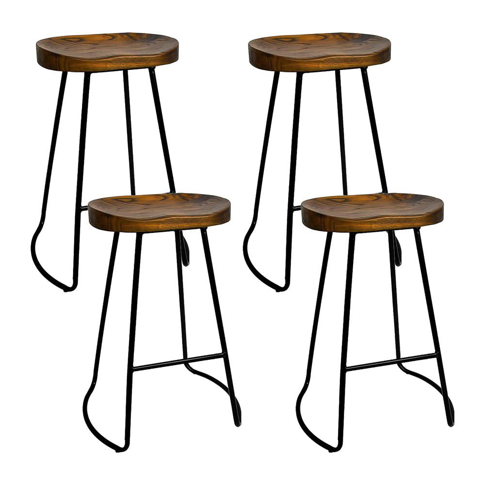 Set of 4 Elm Wood Backless Bar Stools 65cm - Black and Dark Natural - image1