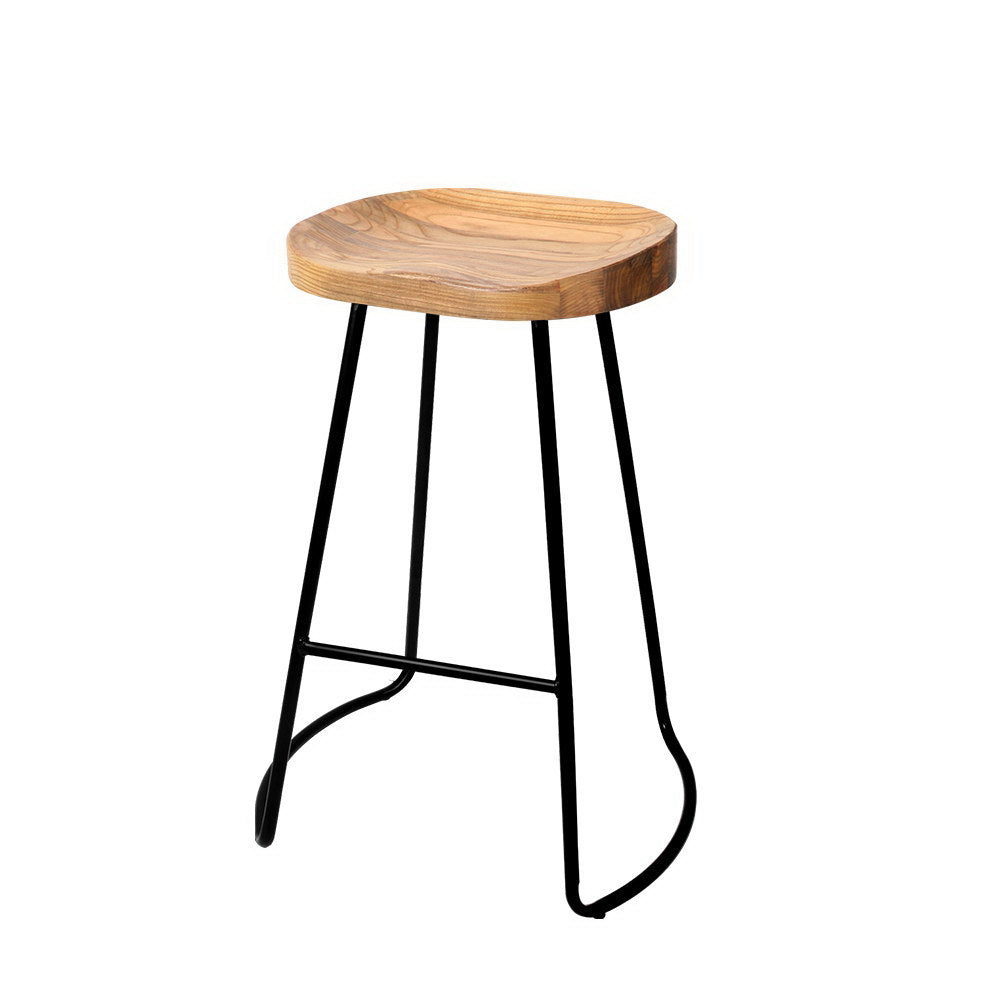 Set of 2 Elm Wood Backless Bar Stools 65cm - Black and Light Natural - image1