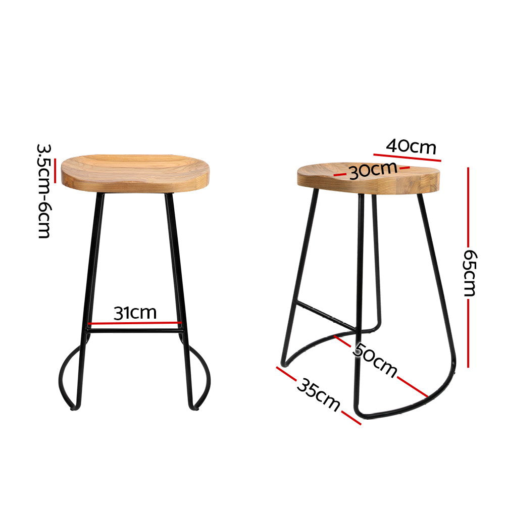 Set of 2 Elm Wood Backless Bar Stools 65cm - Black and Light Natural - image2