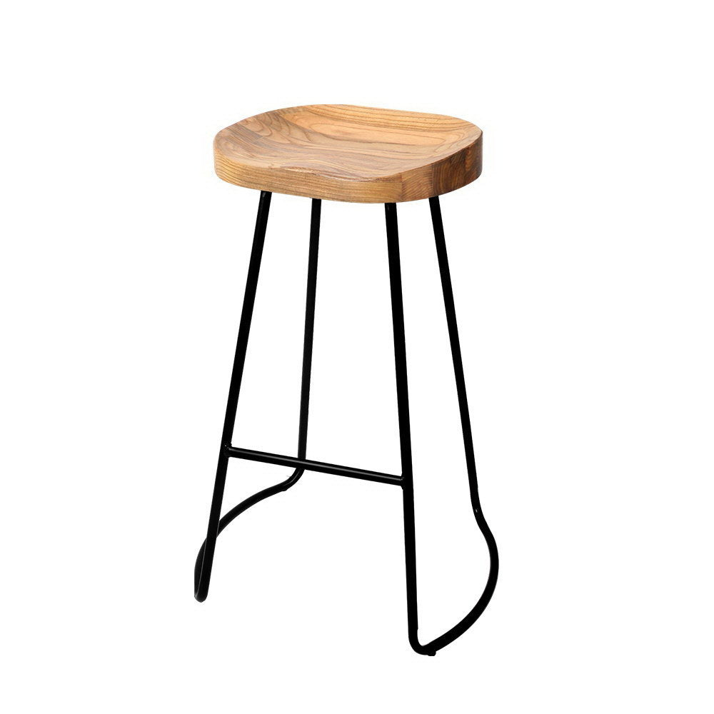 Set of 2 Elm Wood Backless Bar Stools 75cm - Black and Light Natural - image1