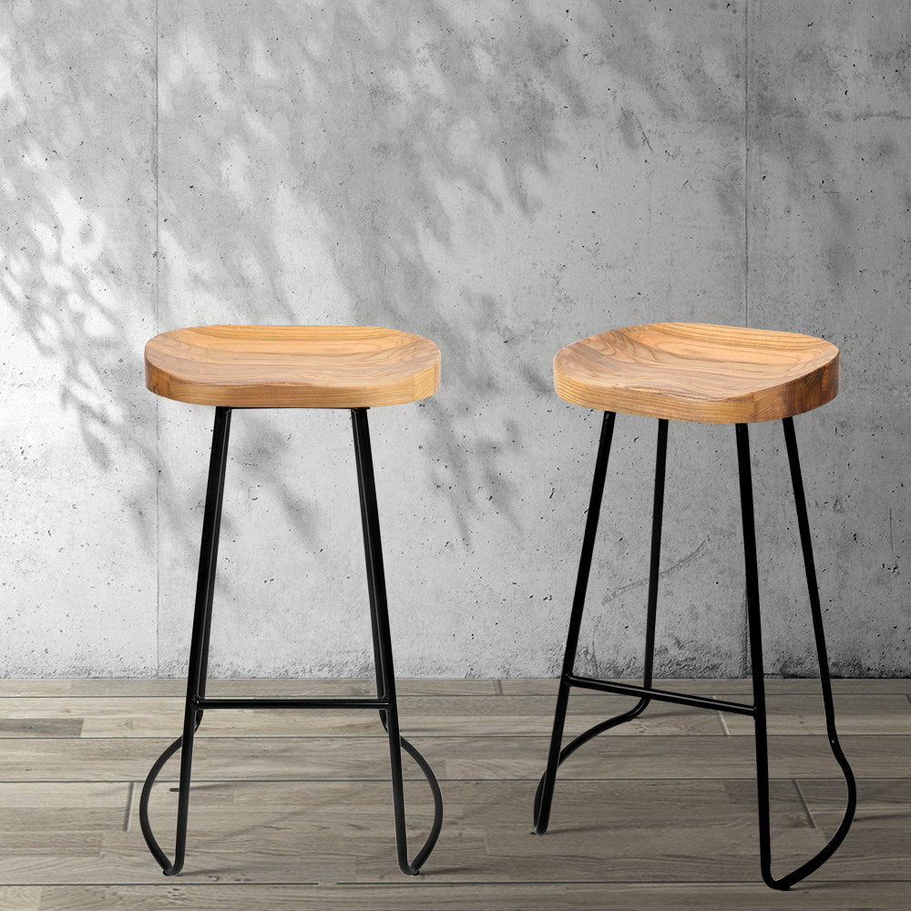 Set of 2 Elm Wood Backless Bar Stools 75cm - Black and Light Natural - image7