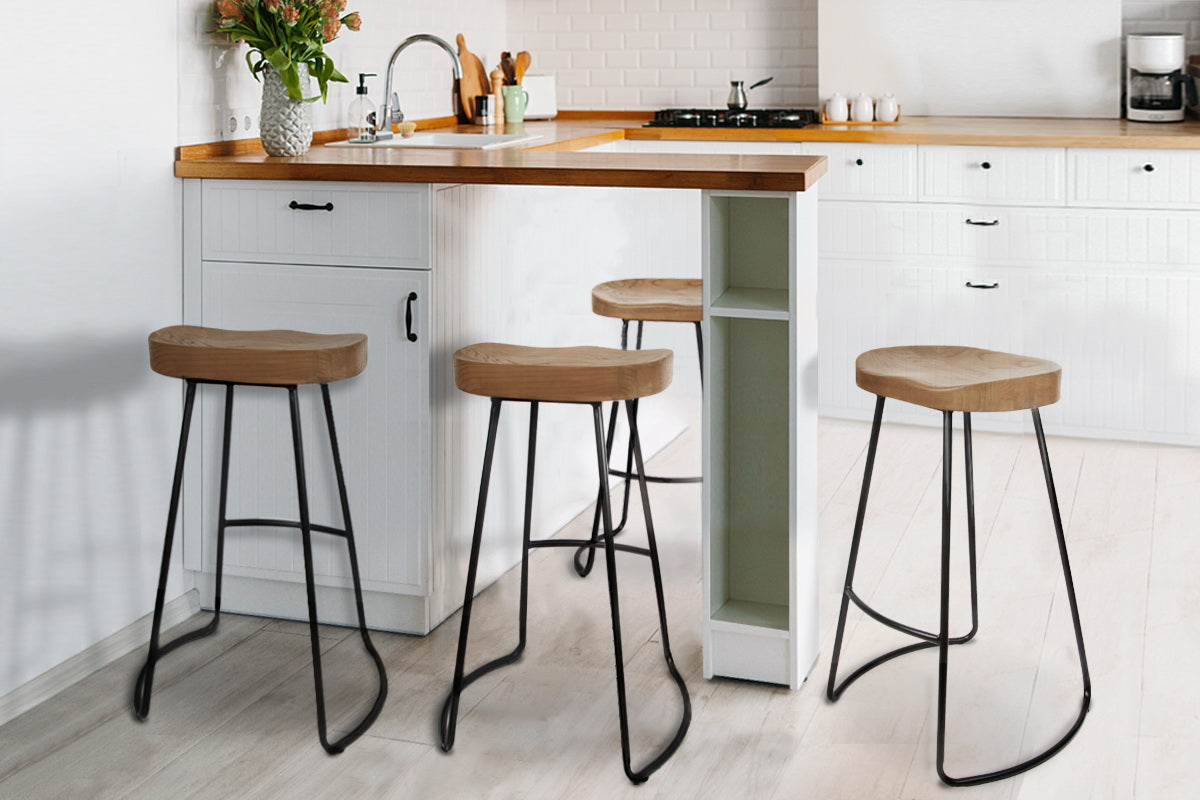 Set of 4 Elm Wood Backless Bar Stools 75cm - Black and Light Natural - image10