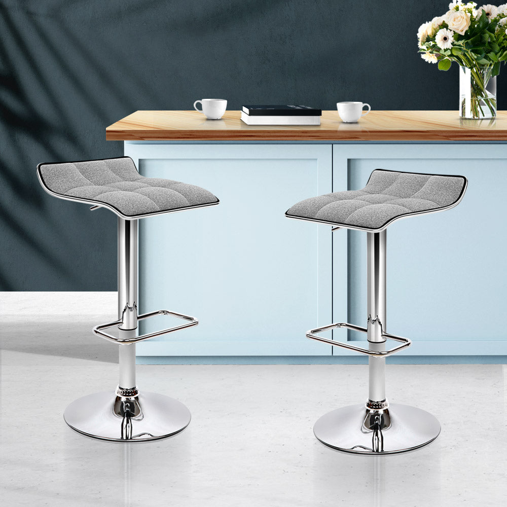 Set of 2 Fabric Bar Stools Swivel Bar Stools- Grey Chrome - image7