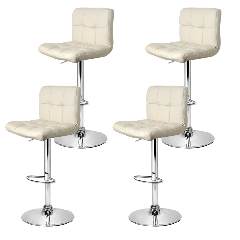 Set of 4 PU Leather Gas Lift Bar Stools - Beige - image3