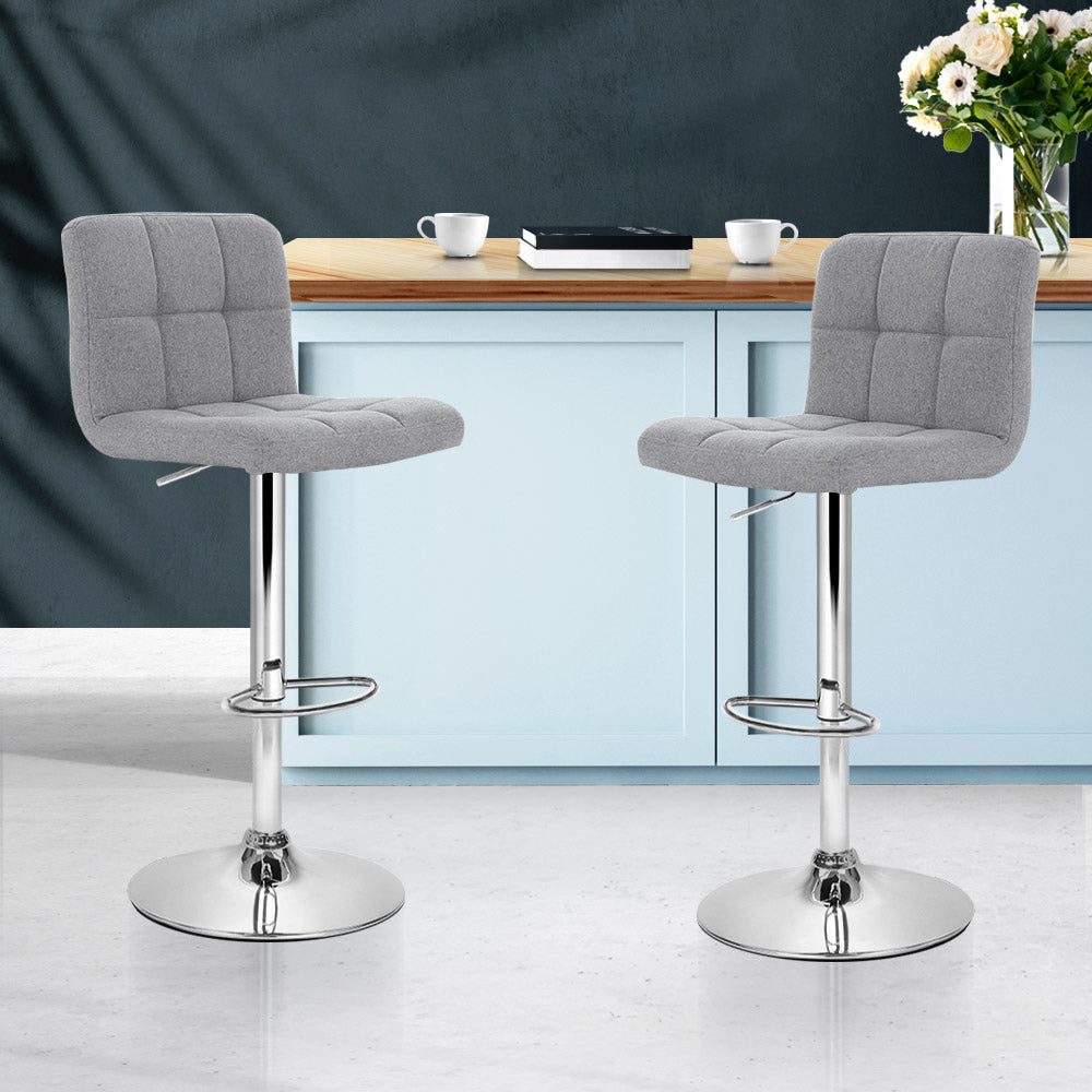 Set of 2 Fabric Swivel Bar Stools - Grey - image8