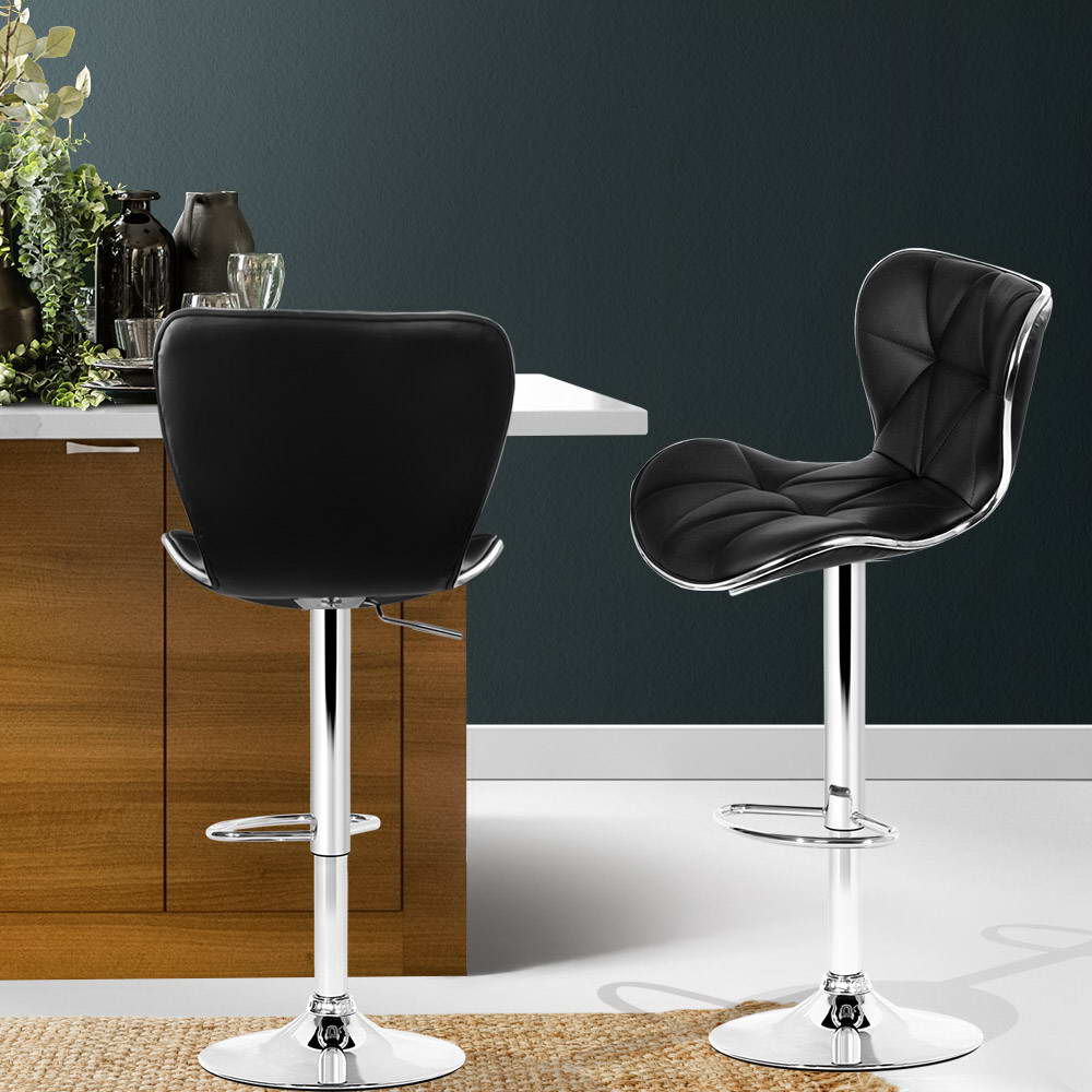 Set of 2 PU Leather Patterned Bar Stools - Black and Chrome - image7