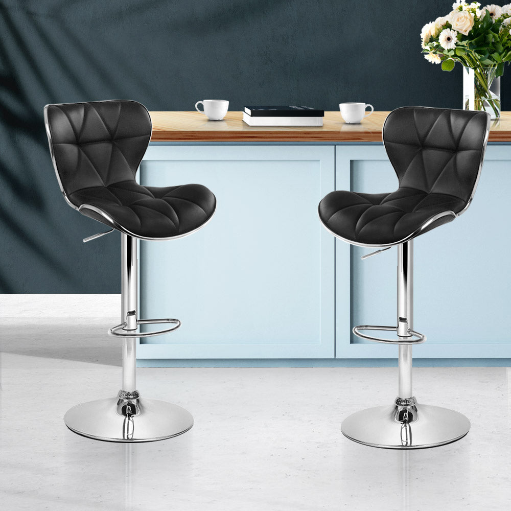 Set of 2 PU Leather Patterned Bar Stools - Black and Chrome - image8