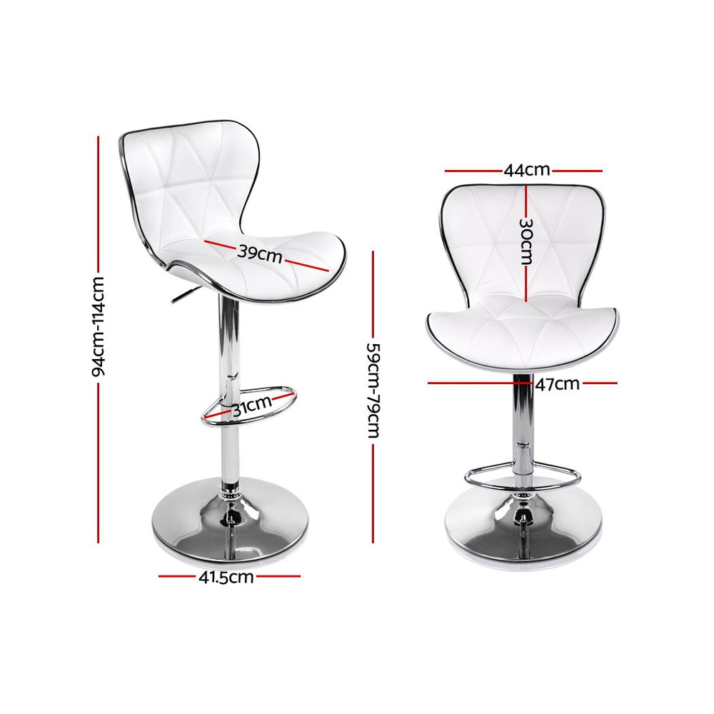 Set of 2 PU Leather Patterned Bar Stools - White and Chrome - image2