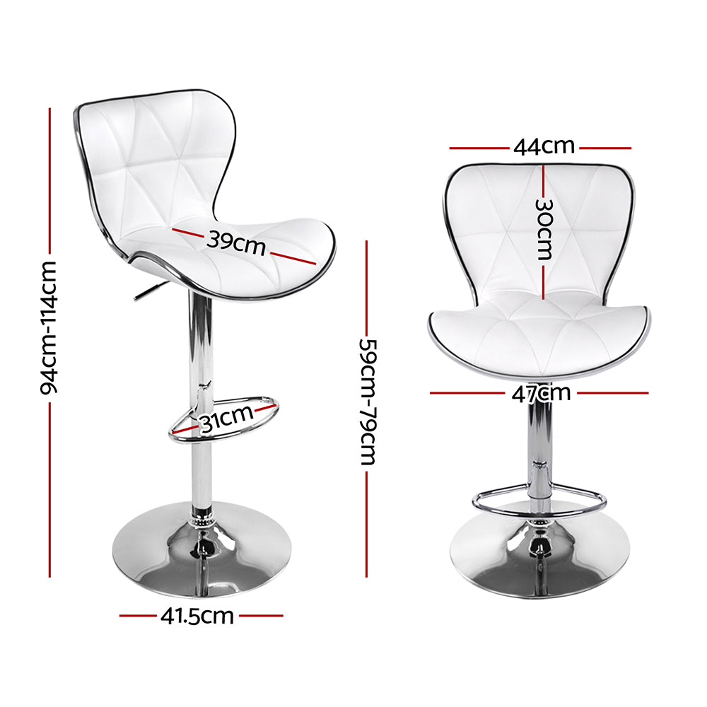 Set of 4 PU Leather Patterned Bar Stools - White and Chrome - image2