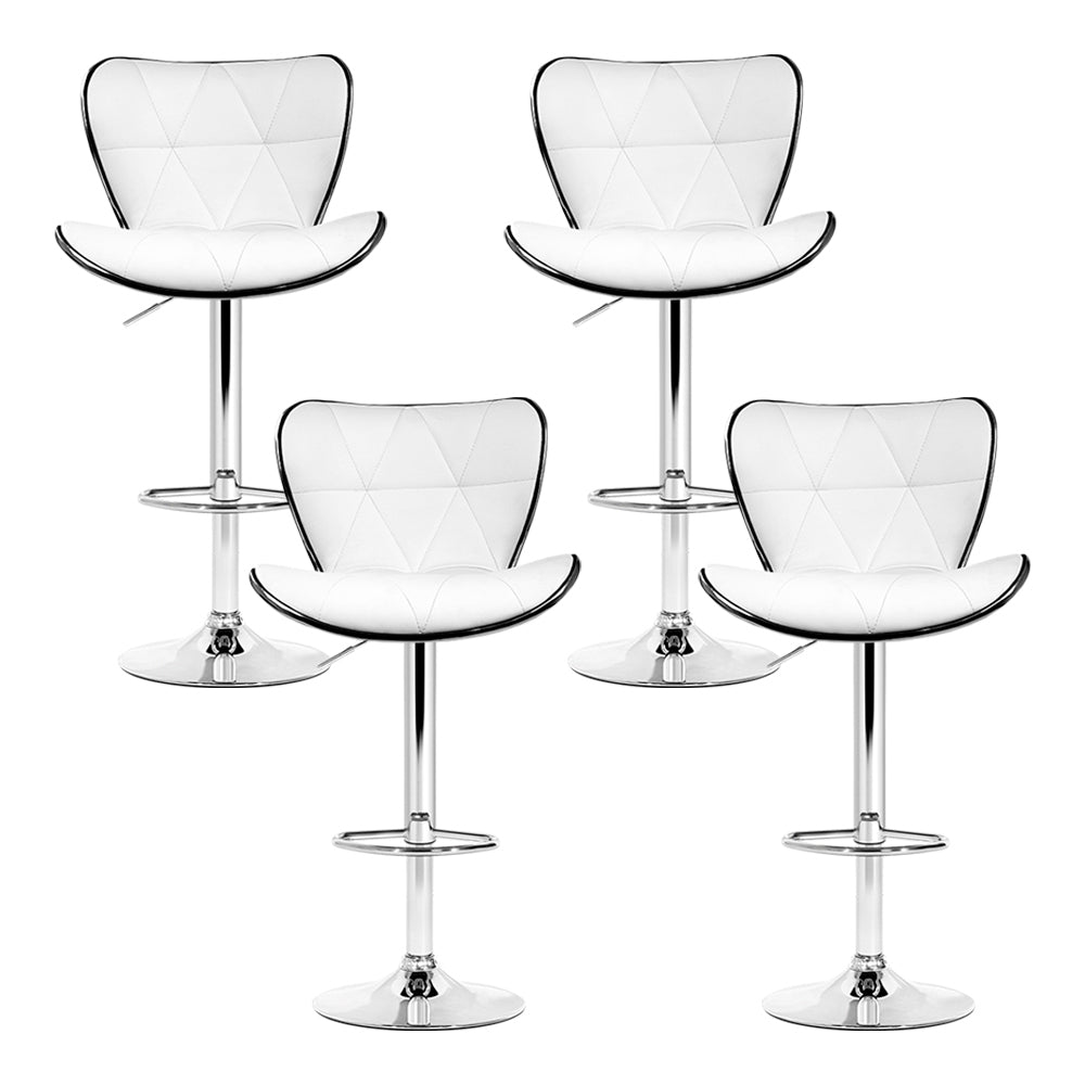 Set of 4 PU Leather Patterned Bar Stools - White and Chrome - image3