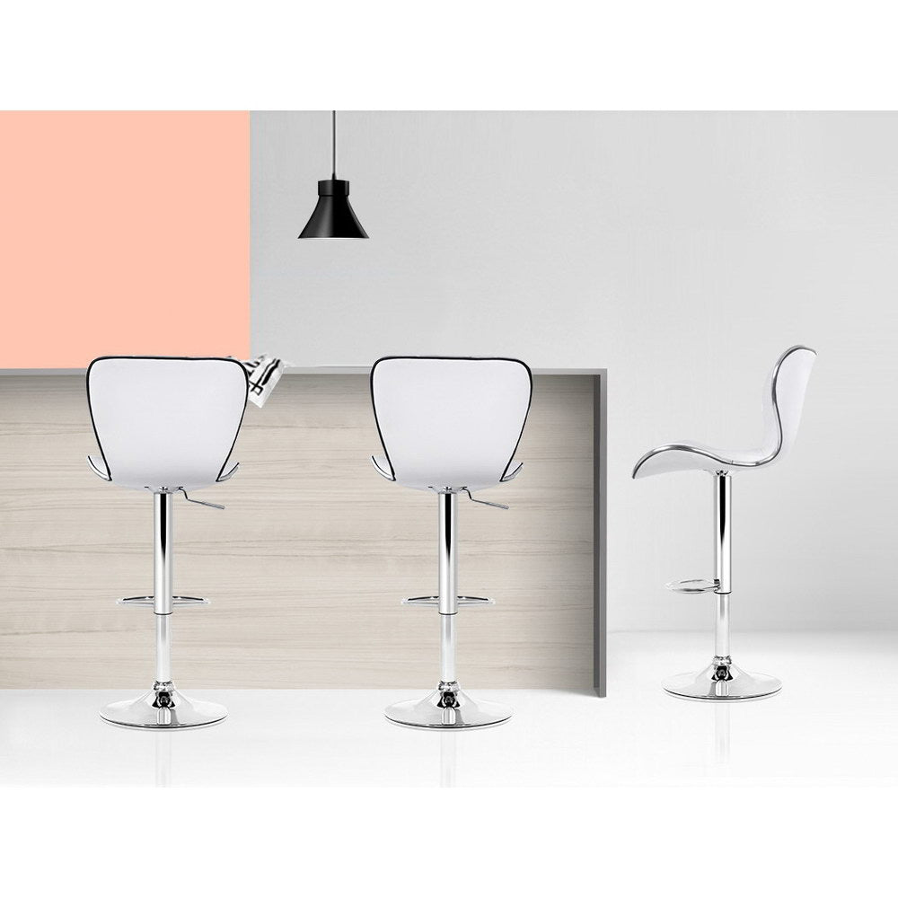 Set of 4 PU Leather Patterned Bar Stools - White and Chrome - image5