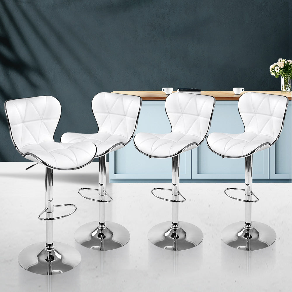 Set of 4 PU Leather Patterned Bar Stools - White and Chrome - image7