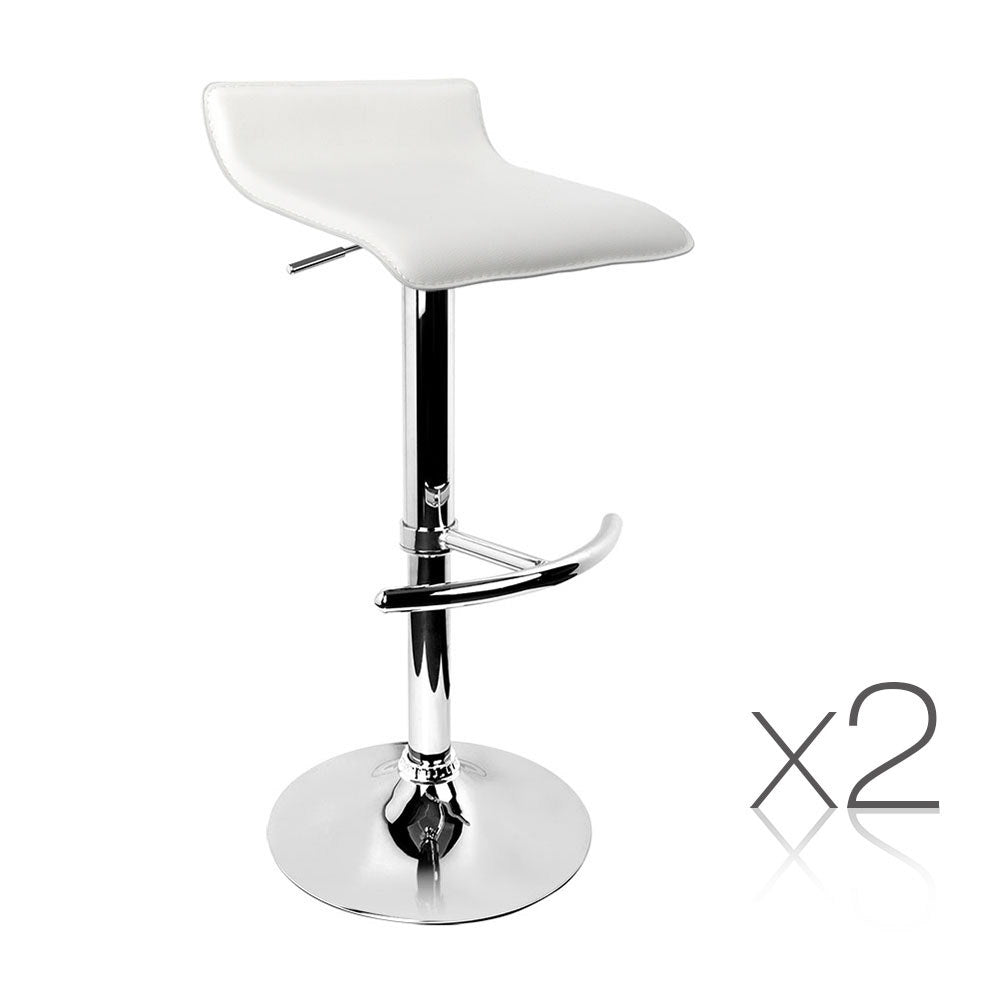 Set of 2 PU Leather Wave Style Bar Stools - White - image1