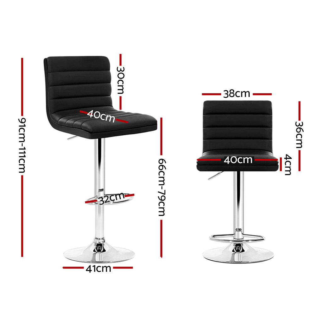 Set of 2 PU Leather Bar Stools Padded Line Style - Black - image2