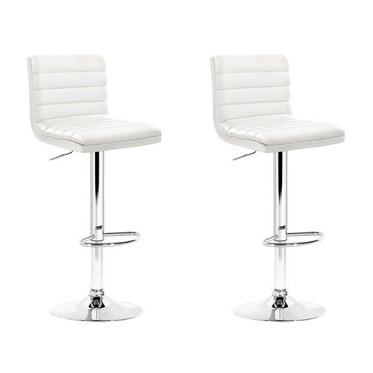 Set of 2 PU Leather Bar Stools Padded Line Style - White - image1