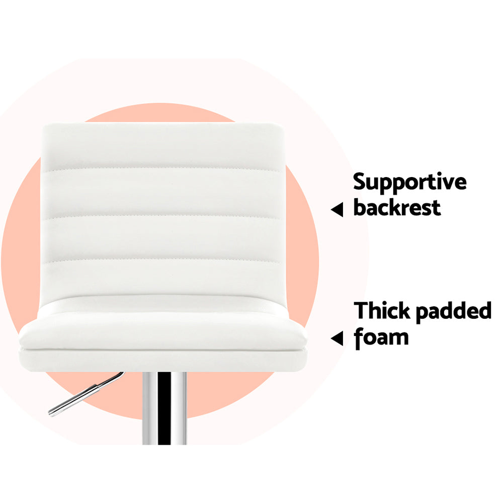 Set of 2 PU Leather Bar Stools Padded Line Style - White - image4