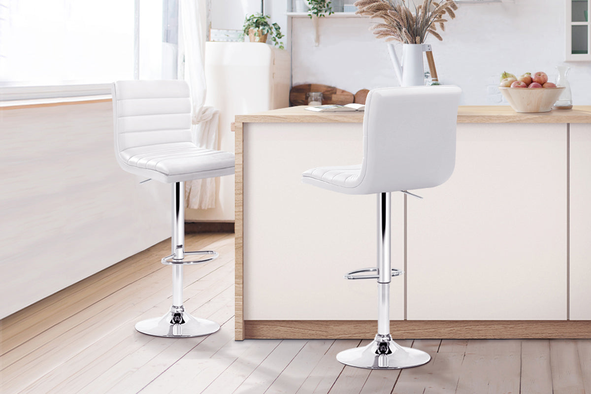 Set of 2 PU Leather Bar Stools Padded Line Style - White - image9