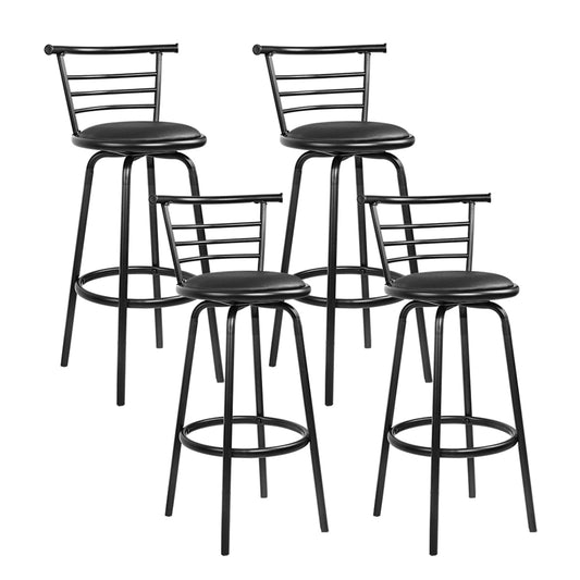 Set of 4 PU Leather Bar Stools - Black and Steel - image1