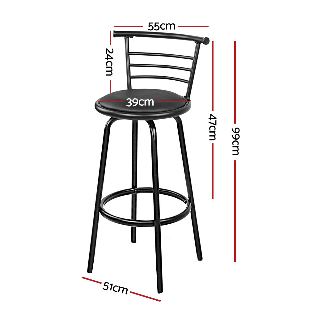 Set of 4 PU Leather Bar Stools - Black and Steel - image2