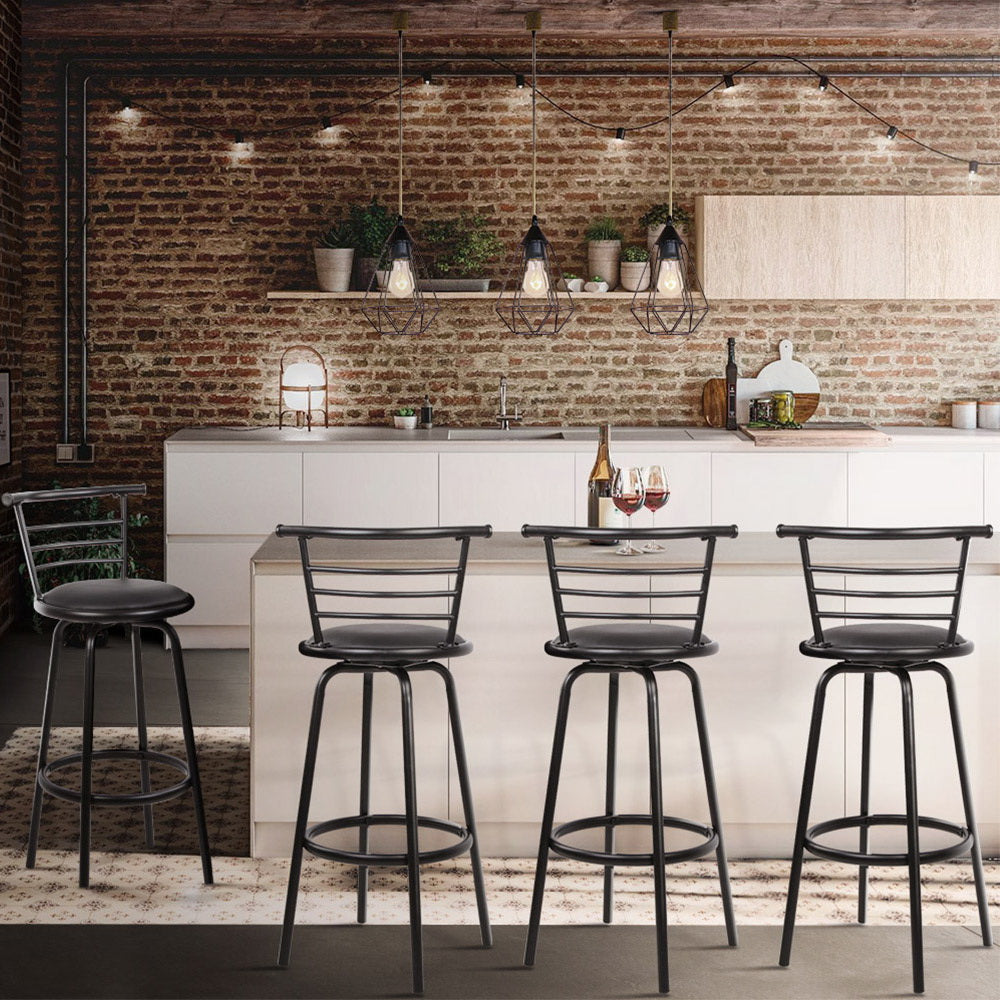 Set of 4 PU Leather Bar Stools - Black and Steel - image8