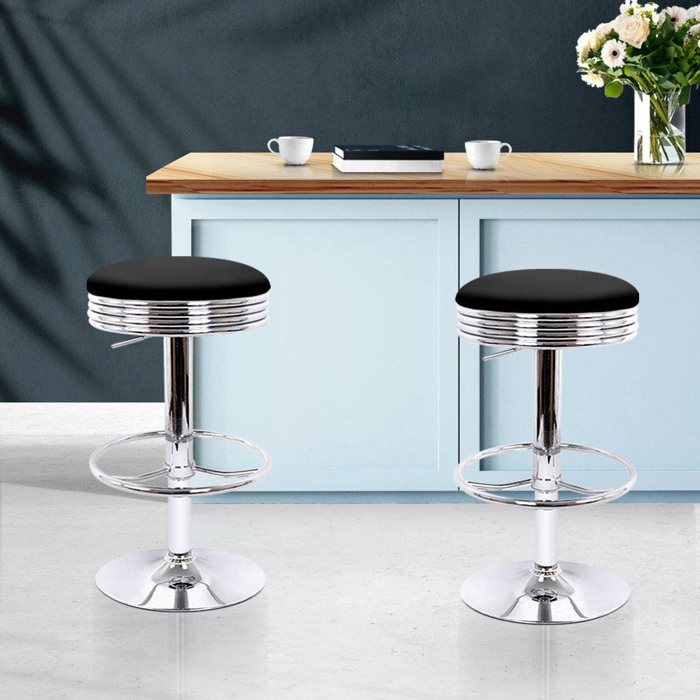 Set of 2 Backless PU Leather Bar Stools - Black and Chrome - image7