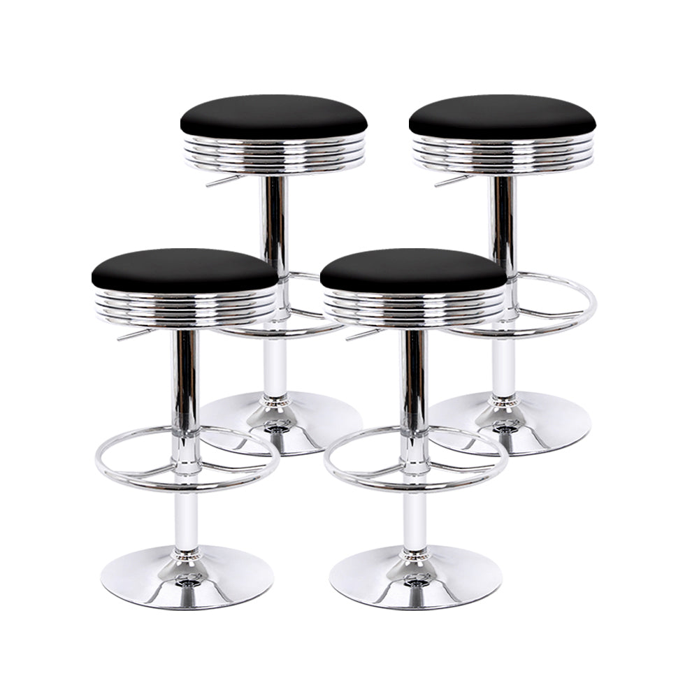 Set of 4 PU Leather Backless Bar Stools - Black and Chrome - image1