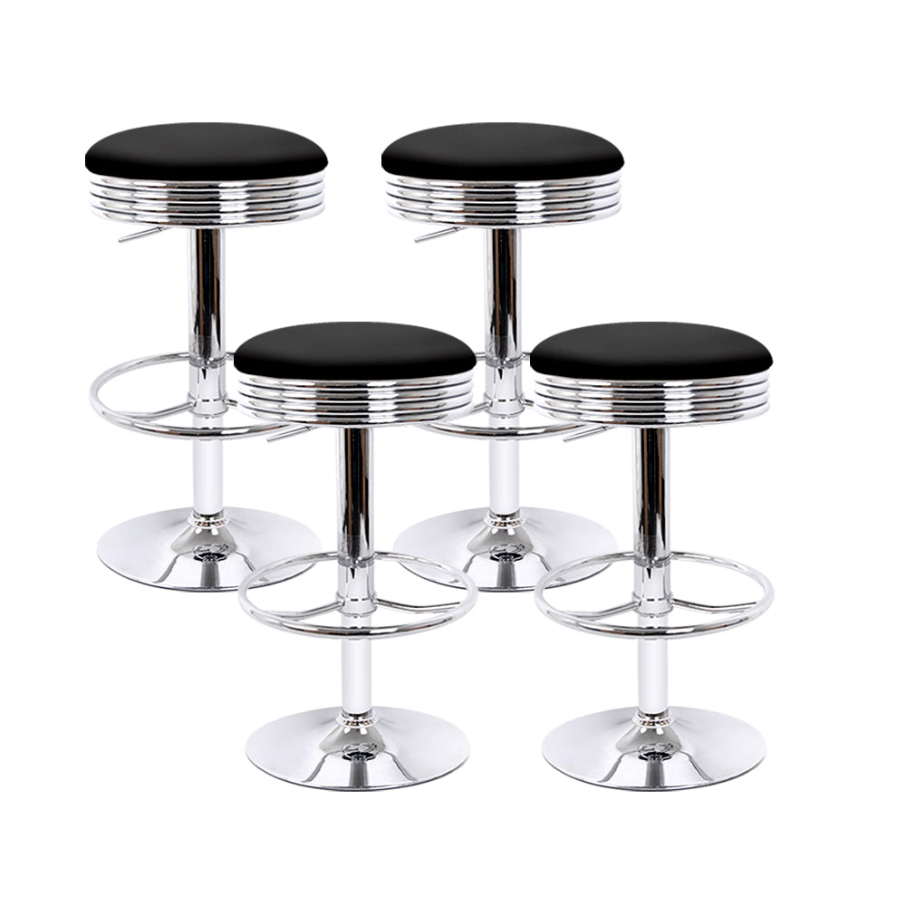 Set of 4 PU Leather Backless Bar Stools - Black and Chrome - image3