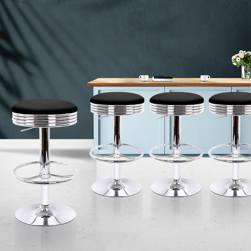 Set of 4 PU Leather Backless Bar Stools - Black and Chrome - image7