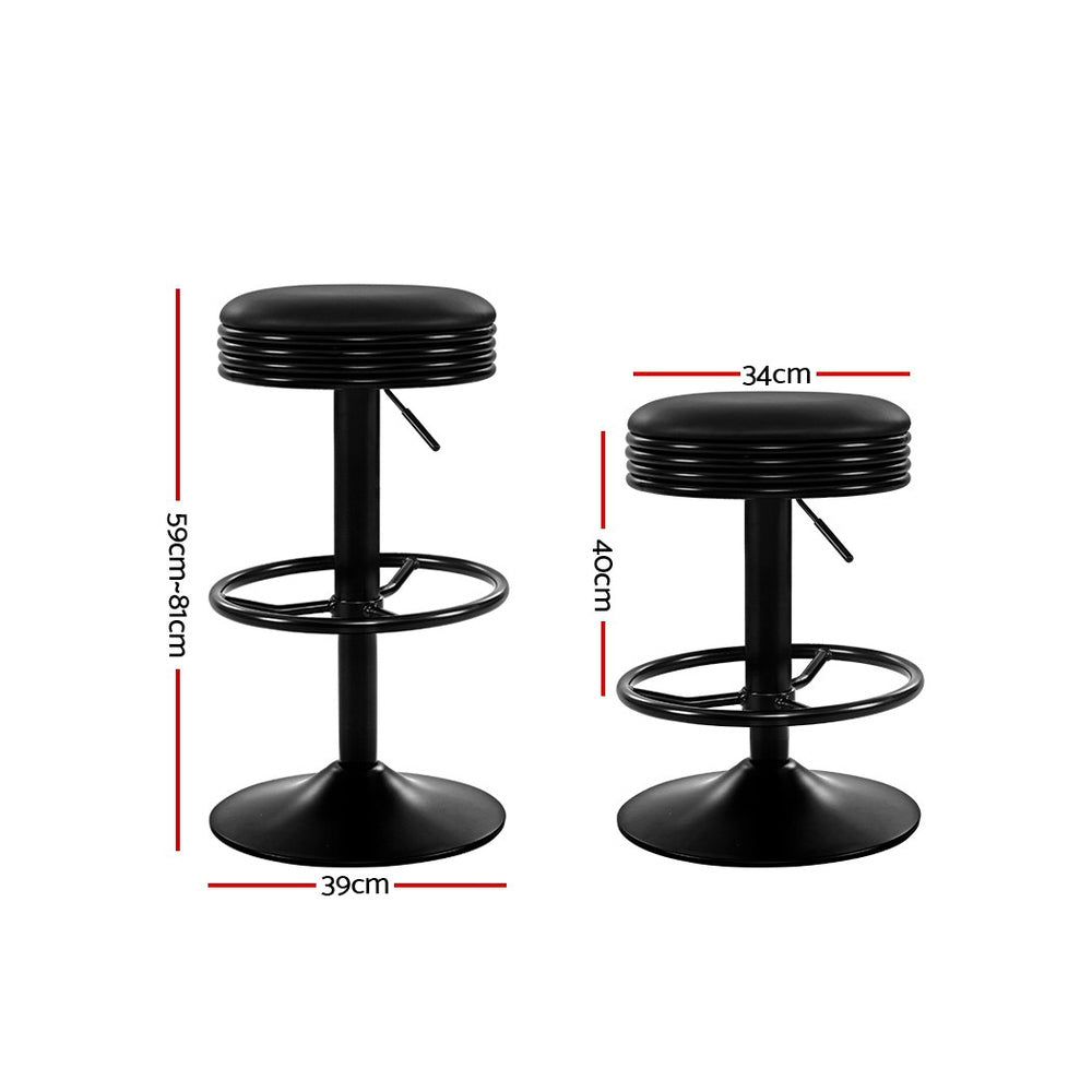 Set of 2 PU Leather Swivel Backless Bar Stools - Black - image2