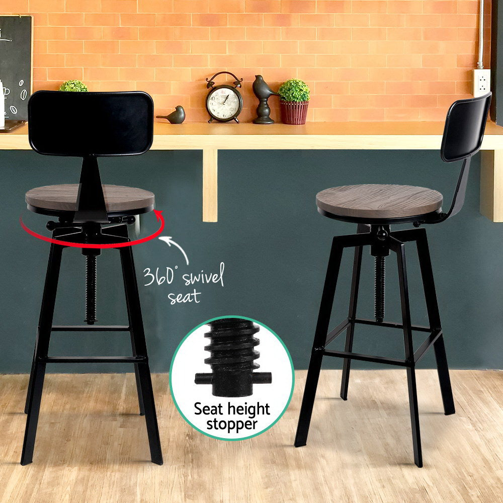 Rustic Industrial Style Metal Bar Stool - Black and Wood - image5