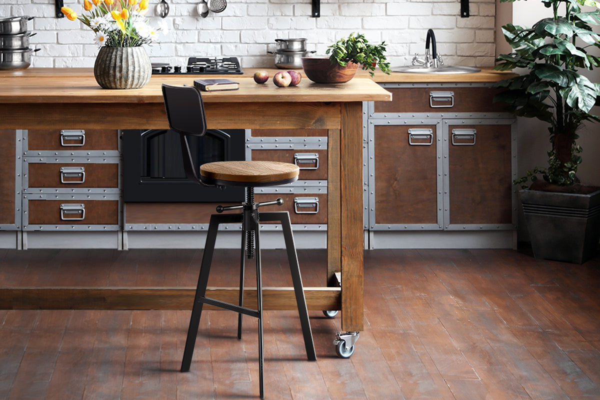 Rustic Industrial Style Metal Bar Stool - Black and Wood - image8