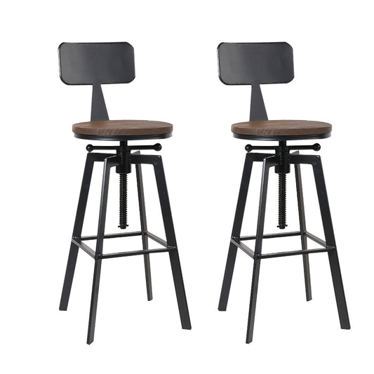 Set of 2 Rustic Industrial Style Metal Bar Stool - Black and Wood - image1