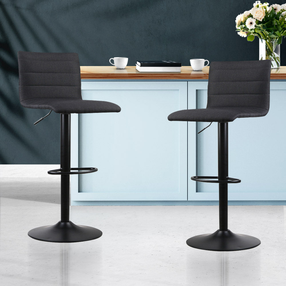 Set of 2 Faux Linen Bar Stools - Black - image8