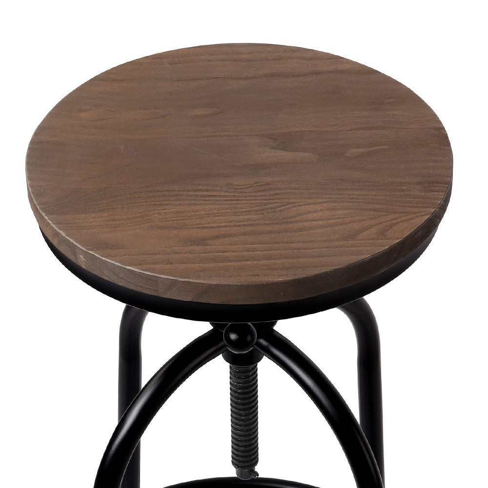 Set of 2 Bar Stool Industrial Round Seat Wood Metal - Black and Brown - image4