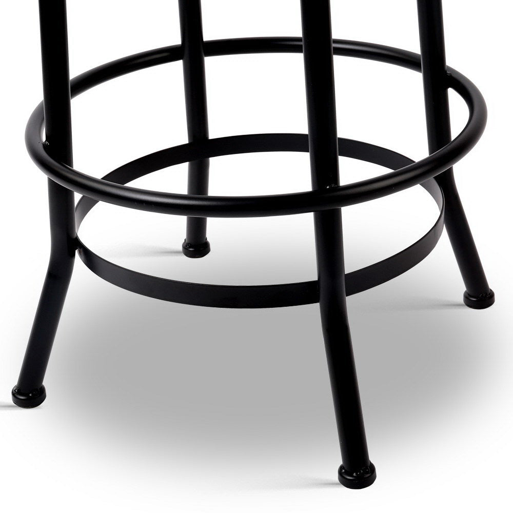 Set of 2 Bar Stool Industrial Round Seat Wood Metal - Black and Brown - image6