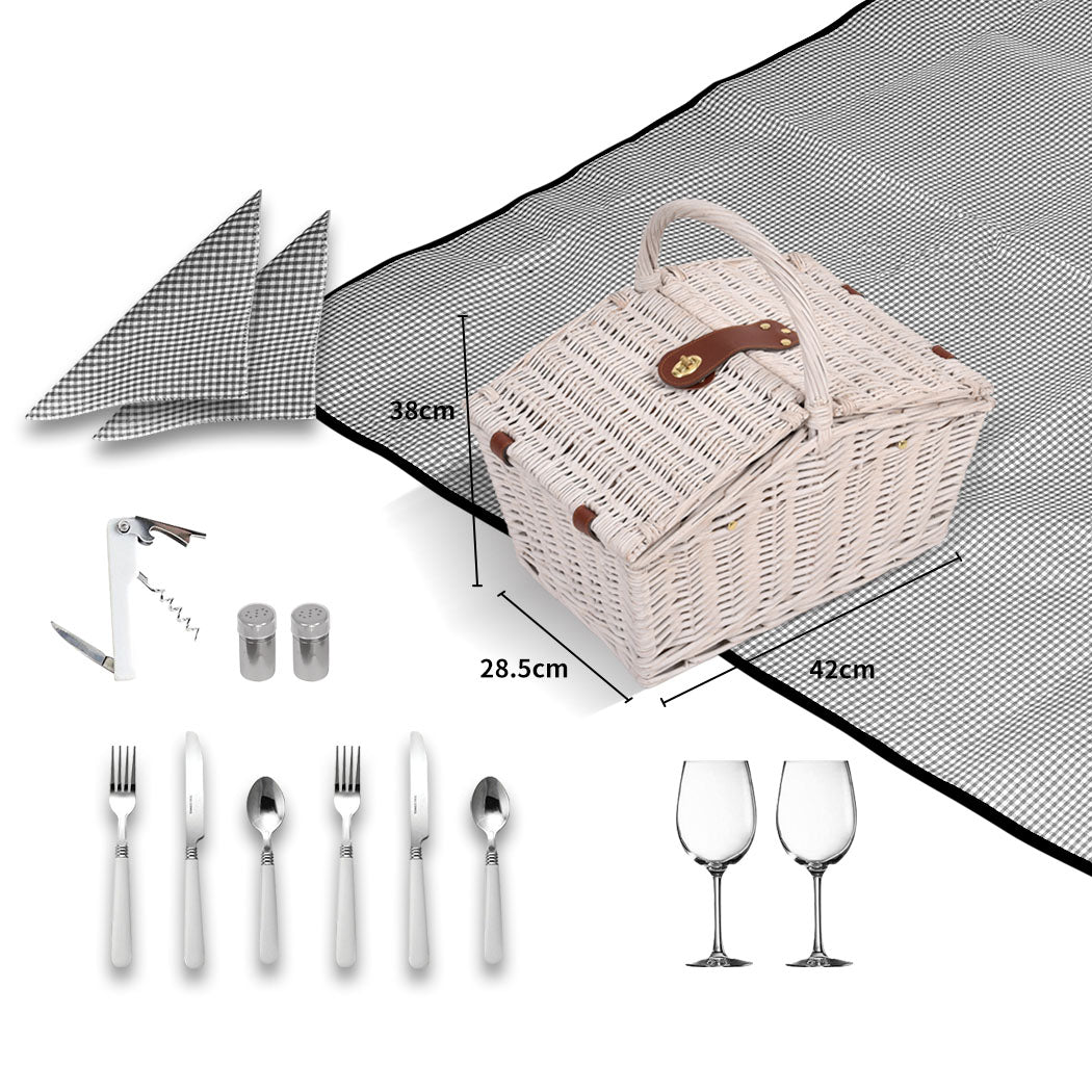 2 Person Picnic Basket Baskets Set Outdoor Blanket Deluxe Wicker Gift Storage - image3