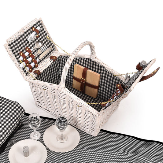 2 Person Picnic Basket Baskets Set Outdoor Blanket Deluxe Wicker Gift Storage - image1