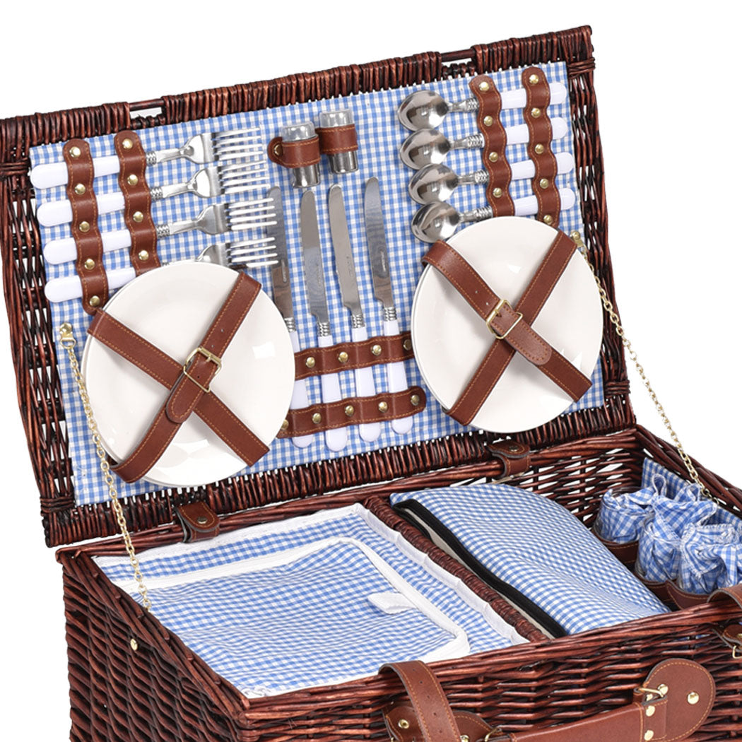 Picnic Basket 4 Person Baskets Set Insulated Wicker Outdoor Blanket Gift Storage - image5