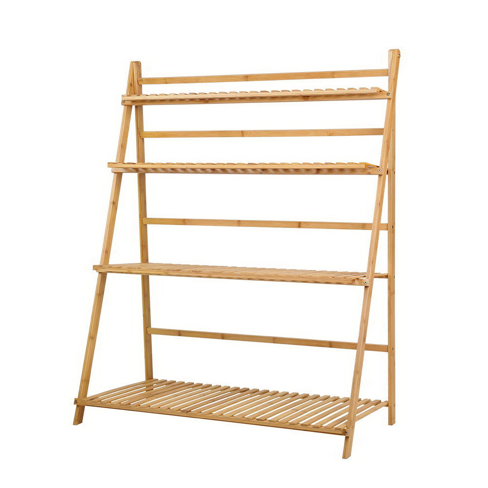 Bamboo Wooden Ladder Shelf Plant Stand Foldable - image1