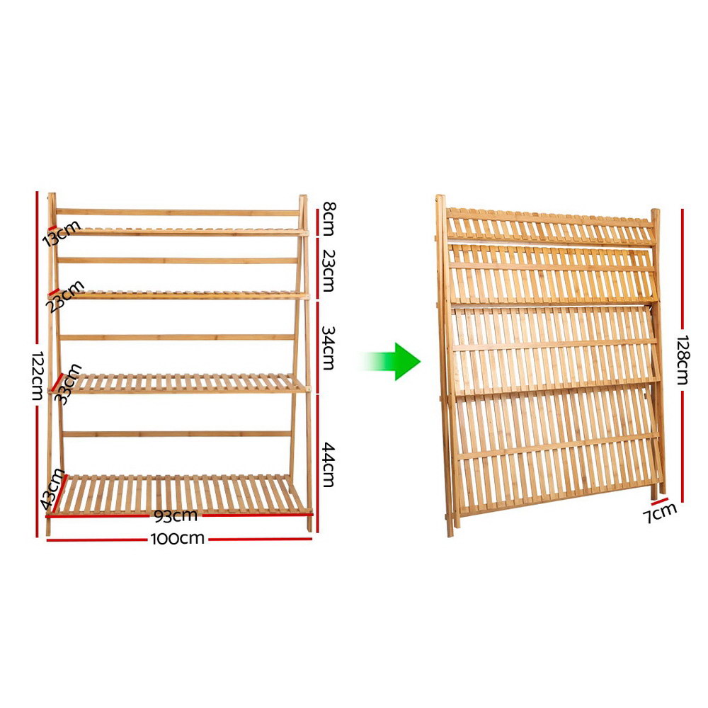 Bamboo Wooden Ladder Shelf Plant Stand Foldable - image2