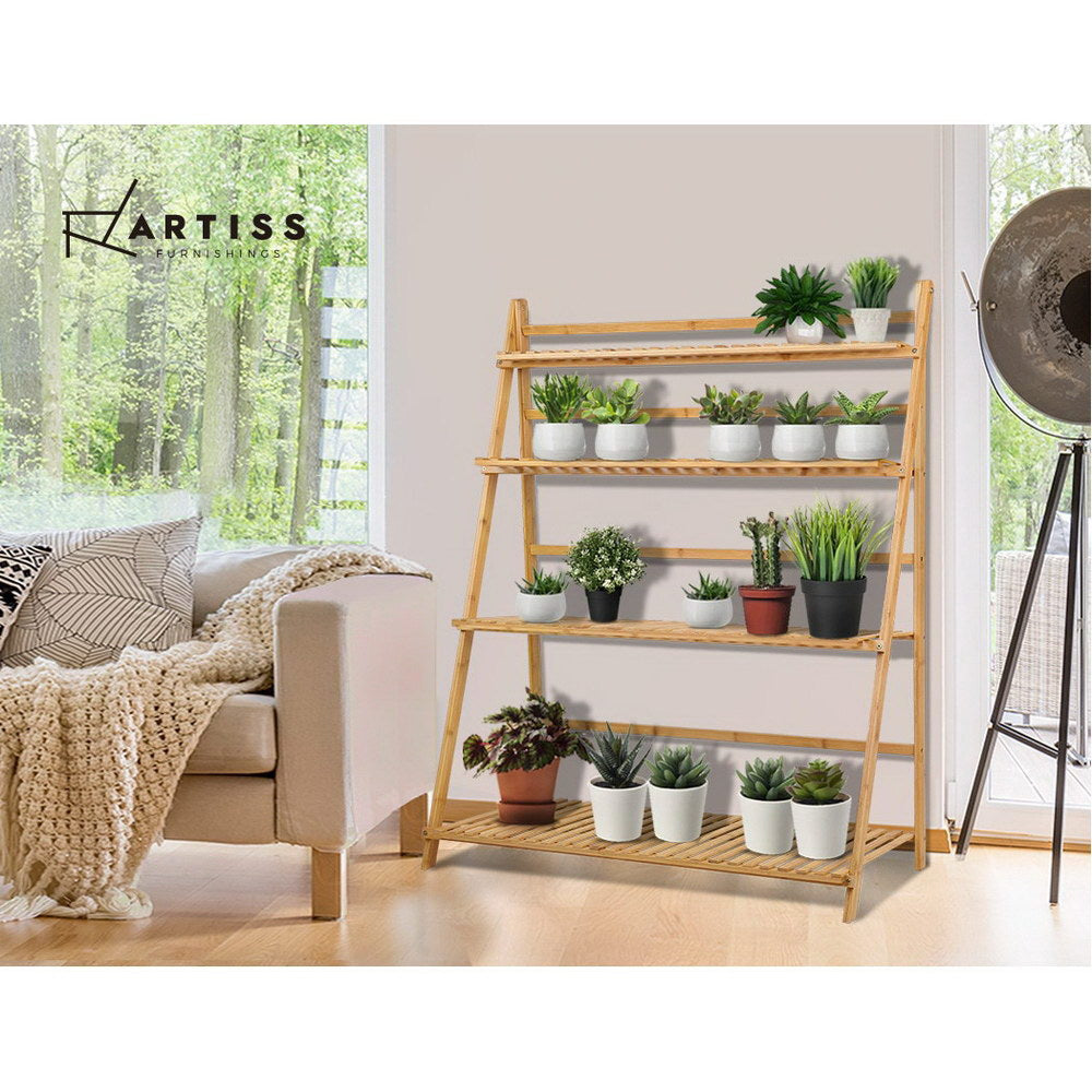 Bamboo Wooden Ladder Shelf Plant Stand Foldable - image6