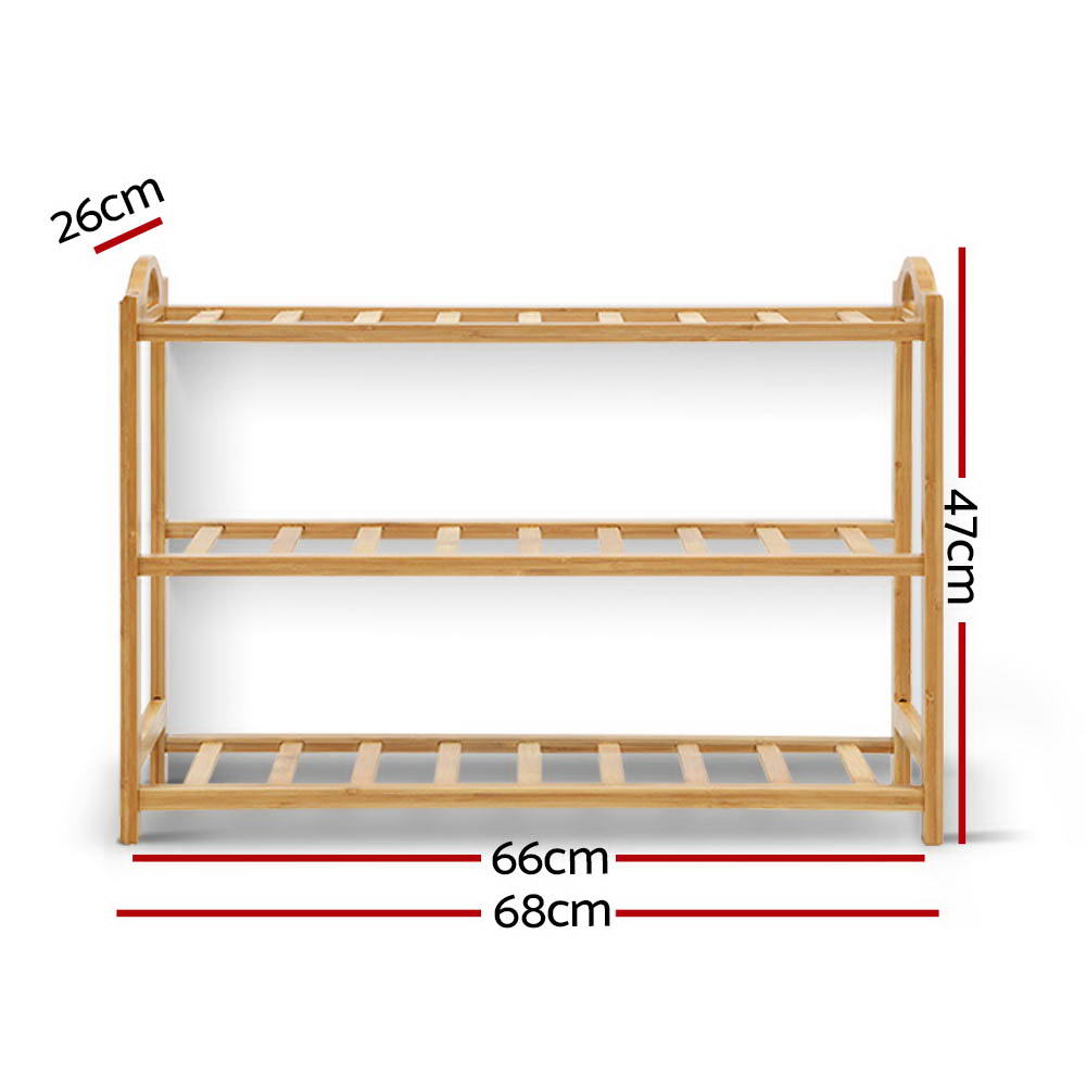 3 Tiers Bamboo Shoe Rack Storage Organiser Wooden Shelf Stand Shelves - image2