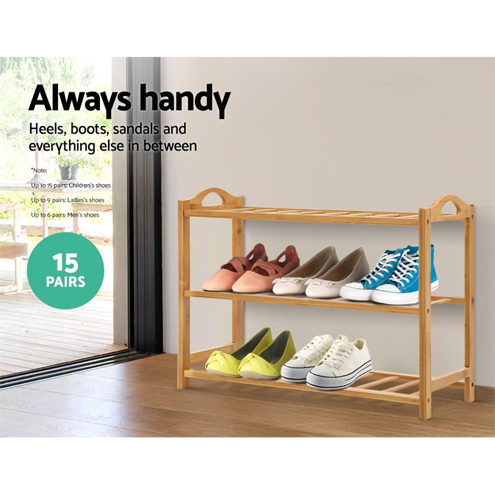 3 Tiers Bamboo Shoe Rack Storage Organiser Wooden Shelf Stand Shelves - image5